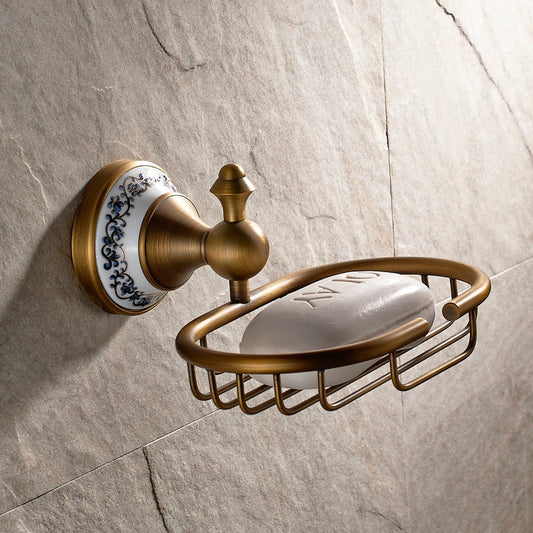 Rustikální nástěnný držák na mýdlo s keramickou miskou v barvě antický bronz Lavande Waterfall Bathrooms
