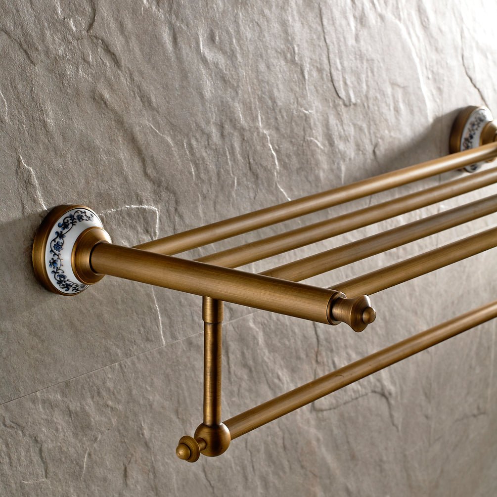 Velký mosazný držák na ručníky 60 cm v barvě antický bronz Lavande Waterfall Bathrooms