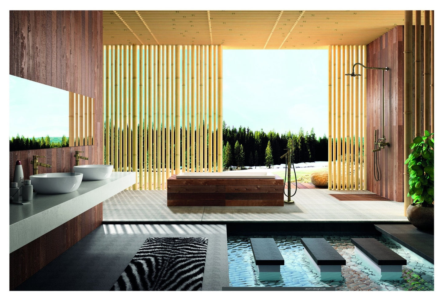 Retro mosazný dvojitý háček na ručníky Bamboo v bronzovém provedení s patinou Waterfall Bathrooms
