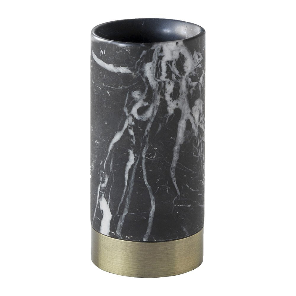 Luxusní mramorový stojánek na zubní kartáčky Aquanova Nero s bronzovým detailem v elegantním černém provedení - Waterfall Bathrooms
