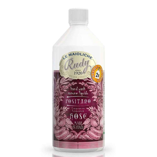 Rudy Profumi Náplň tekutého mýdla Positano, 1000 ml, vůně damašské růže a ambry, Waterfall Bathrooms
