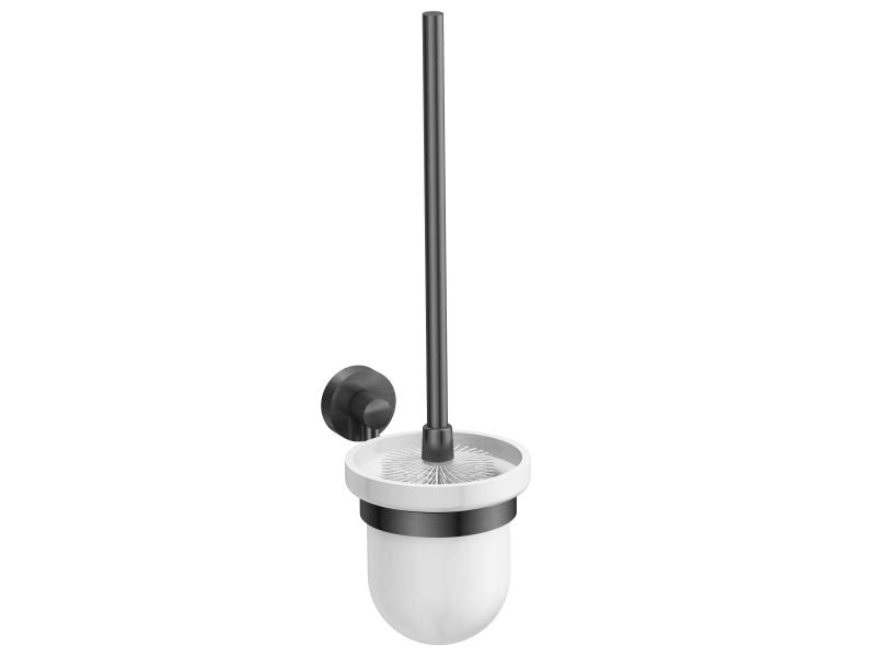 Designová nástěnná mosazná WC štětka v polomatné barvě Gun Metal Waterfall Bathrooms