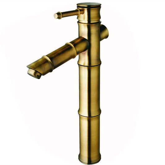 Vysoká retro mosazná umyvadlová baterie Bamboo na desku v bronzovém provedení s patinou Waterfall Bathrooms