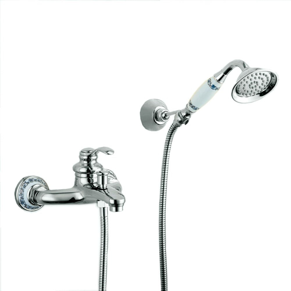 Páková nástěnná vanová baterie Lavande v provedení lesklý chrom s keramickými prvky Waterfall Bathrooms