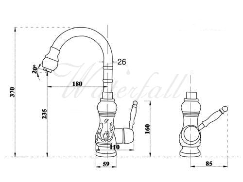 Vysoká retro páková baterie Provence v tmavém provedení olejem gumovaný bronz s měděným nádechem Waterfall Bathrooms