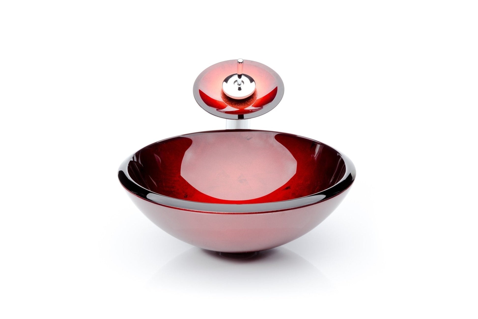 Red Leaf Round Glass Vessel Sink Combo Waterfall Faucet Set - |VESIMI Design| Luxury and Rustic bathrooms online