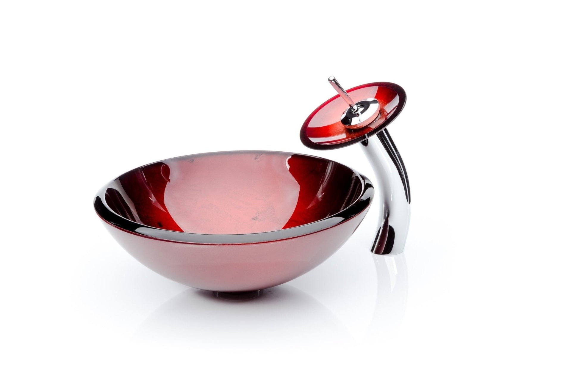 Red Leaf Round Glass Vessel Sink Combo Waterfall Faucet Set - |VESIMI Design| Luxury and Rustic bathrooms online