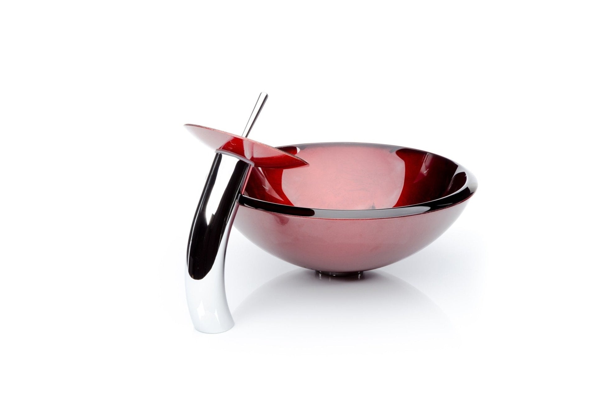 Red Leaf Round Glass Vessel Sink Combo Waterfall Faucet Set - |VESIMI Design| Luxury and Rustic bathrooms online