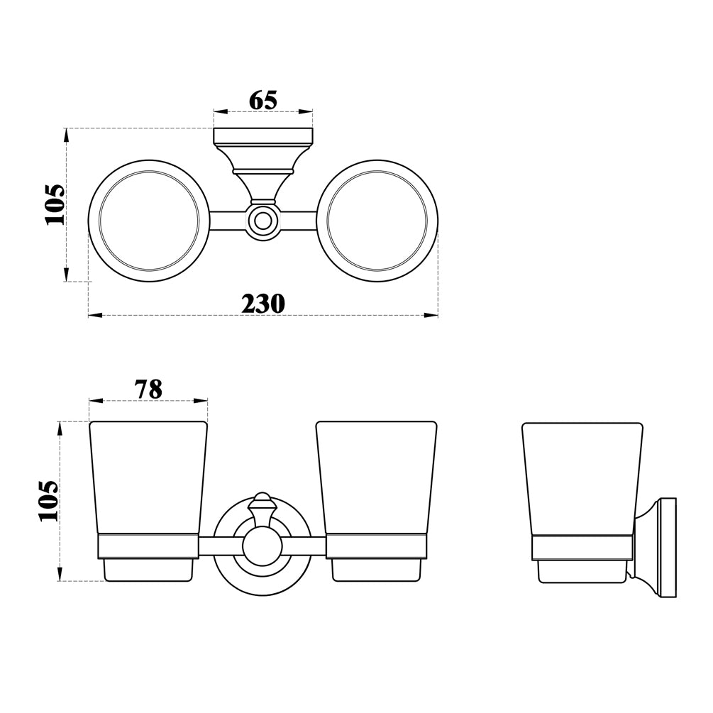 Dvojitý nástěnný držák na zubní kartáčky v chromu se skleněnými pohárky a dekorem Lavande Waterfall Bathrooms