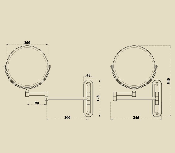 Oboustranné nástěnné kosmetické zrcátko se zvětšením 3x v barvě antický bronz Waterfall Bathrooms