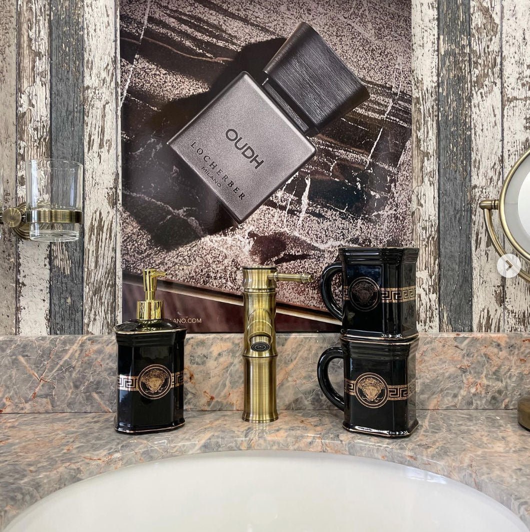 Retro mosazná umyvadlová baterie Bamboo v bronzovém provedení s patinou Waterfall Bathrooms