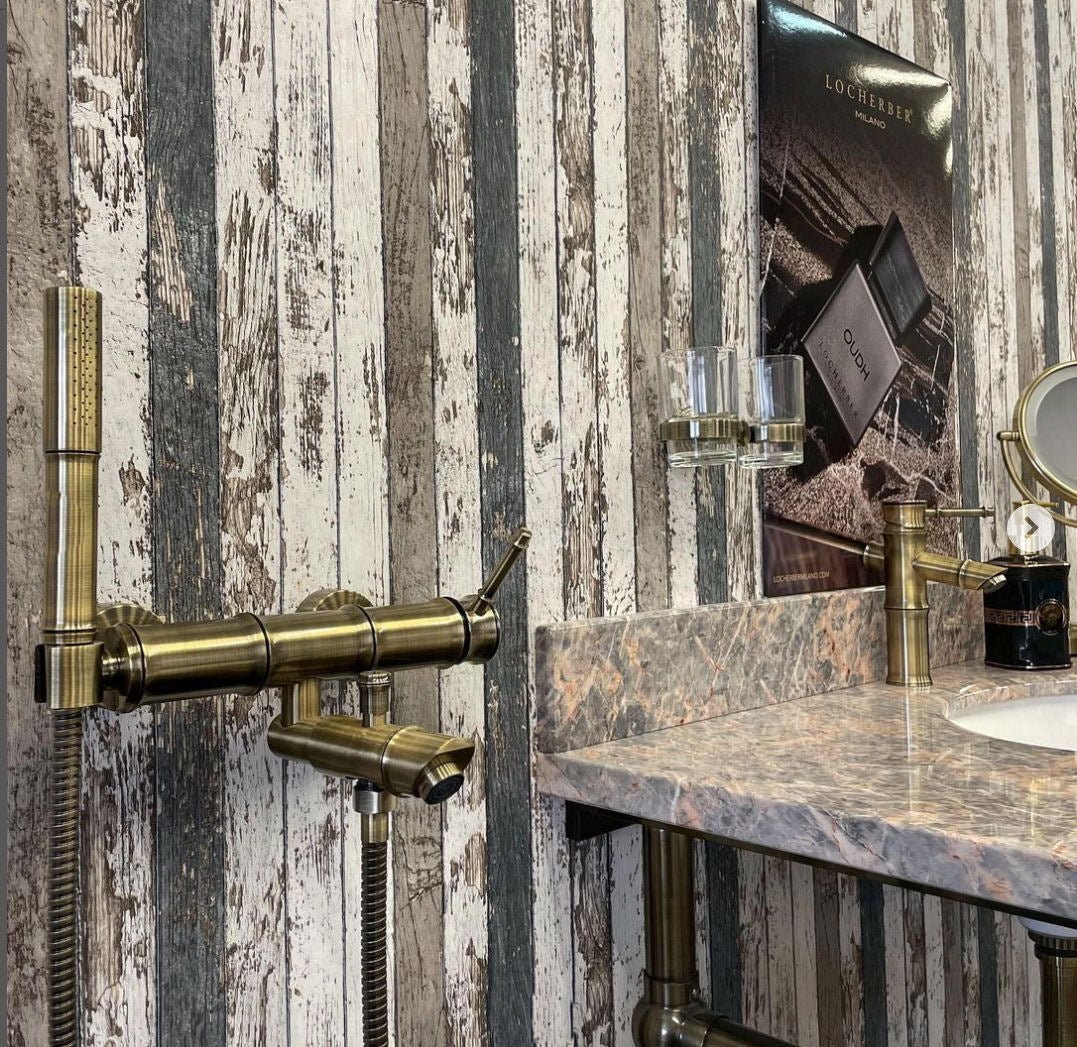 Retro mosazná umyvadlová baterie Bamboo v bronzovém provedení s patinou Waterfall Bathrooms