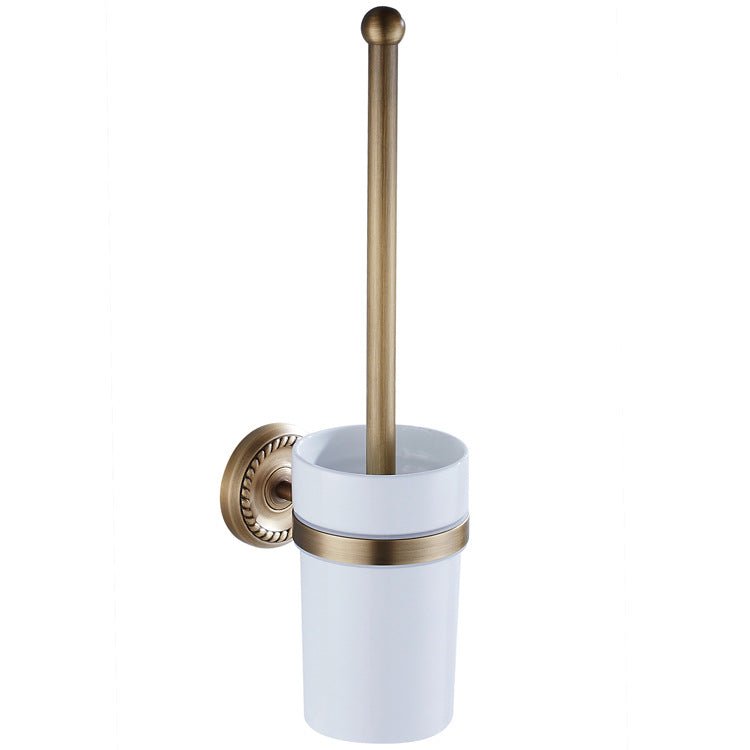 Nástěnná retro WC štětka Provence s bílým keramickým kelímkem a bronzovým držákem Waterfall Bathrooms