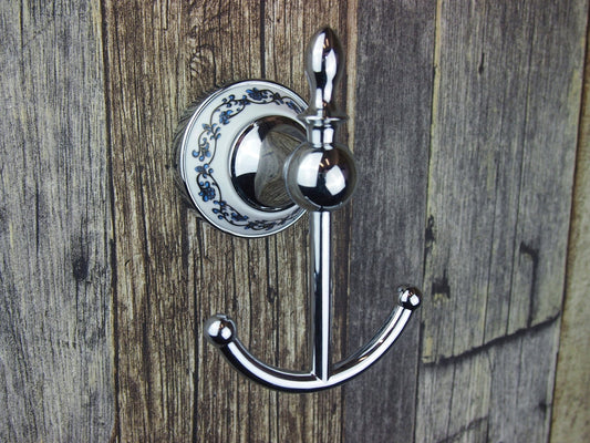 Rustic Style Bathroom Accessories Double Towel Hook Lavande Chrome - |VESIMI Design| Luxury and Rustic bathrooms online