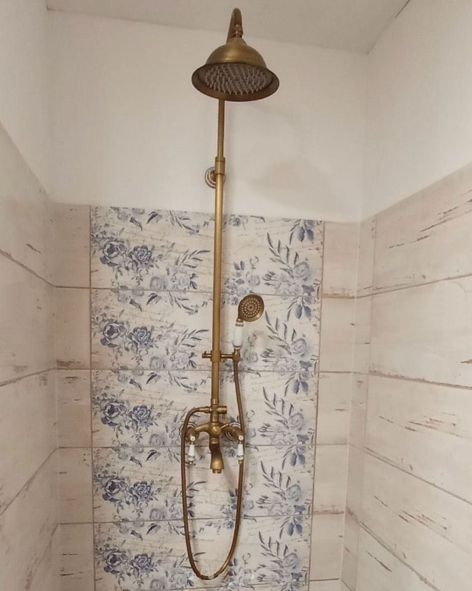 Kompletní rustikální sprchový set Lavande s hlavovou sprchou a hrdlem v barvě antický bronz Waterfall Bathrooms