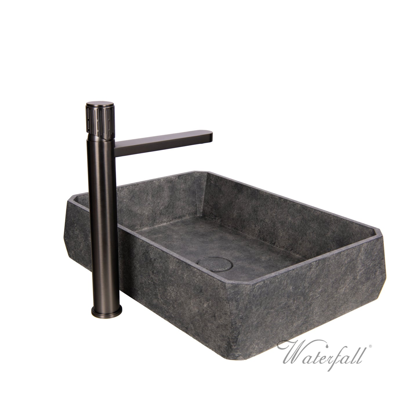 Šedé betonové umyvadlo s baterií Gun Metal