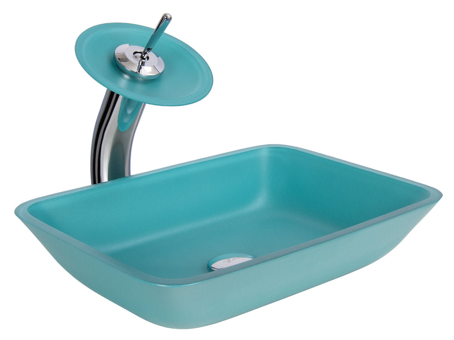 Chromová umyvadlová baterie na desku s čirým skleněným diskem Waterfall Bathrooms