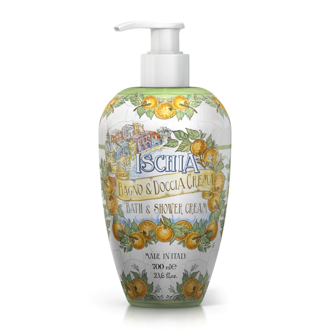 Sprchový gel a pěna do koupele Rudy Profumi Ischia, s vůní Bergamotu, Pomeranče a Gardénie, 700 ml, Waterfall Bathrooms.