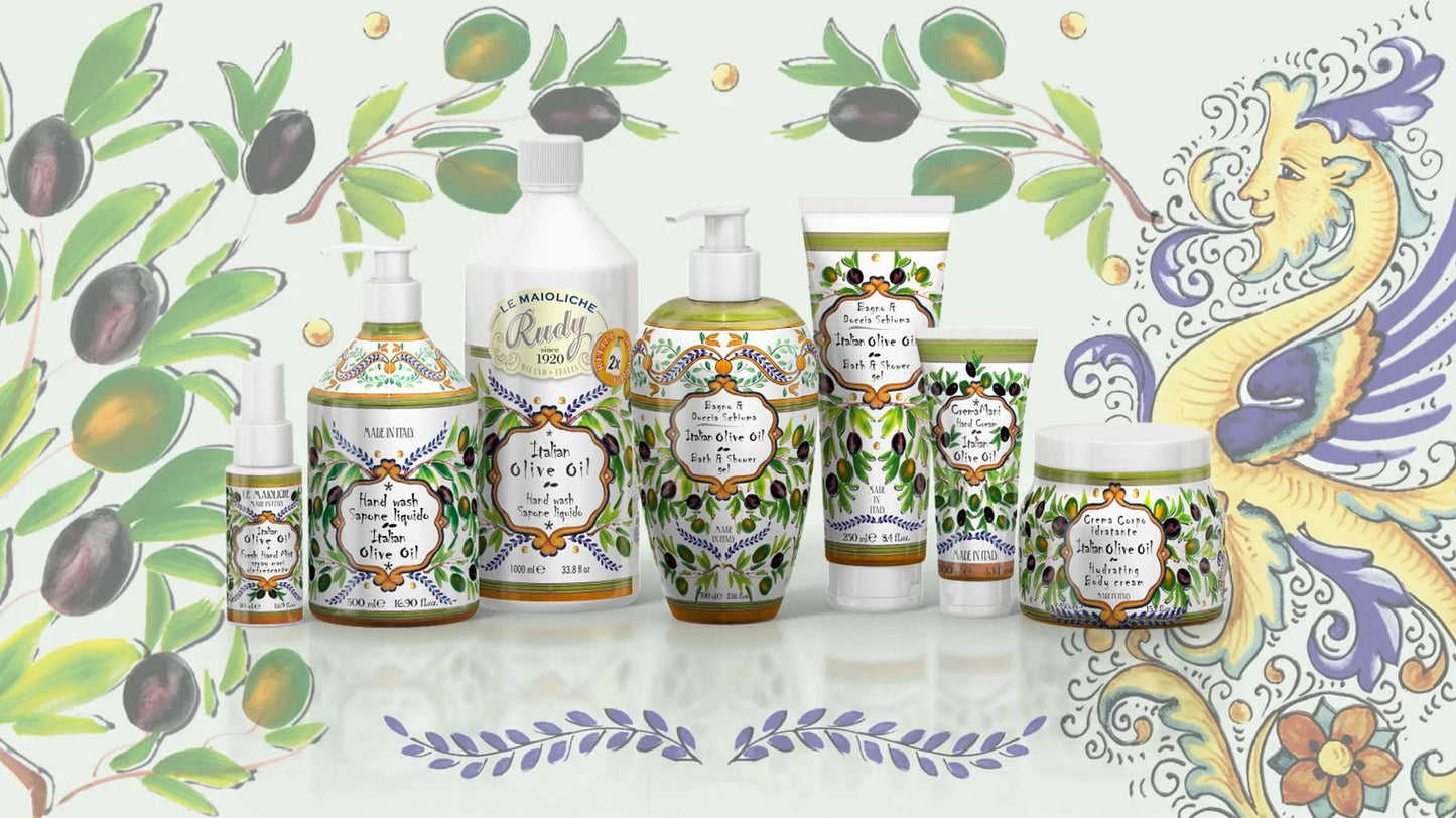Sprchový gel a pěna do koupele Rudy Profumi Italian Olive Oil, Ginger & Rhubarb, 700 ml, Waterfall Bathrooms.