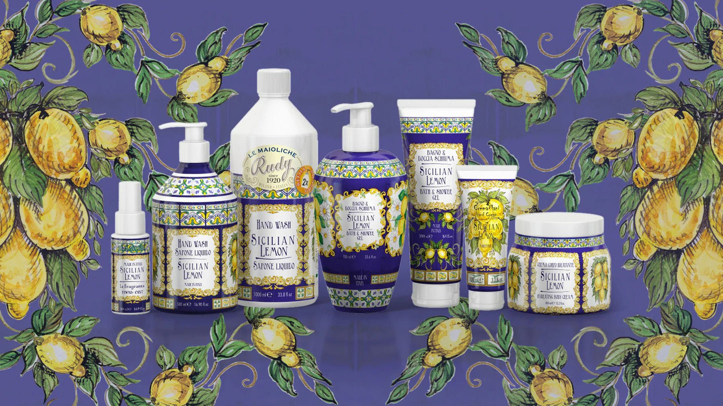 Sprchový gel a pěna do koupele Rudy Profumi Majolica, s vůní sicilského citronu, 700 ml, Waterfall Bathrooms.