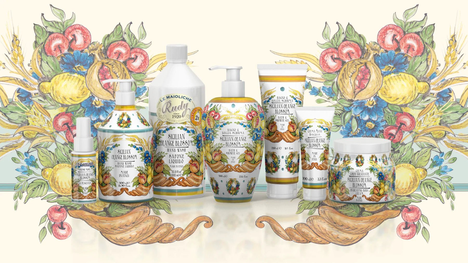 Sprchový gel a pěna do koupele Rudy Profumi Sicilian Orange Blossom, s vůní Pomerančového květu a Cedrového dřeva, 700 ml, Waterfall Bathrooms.