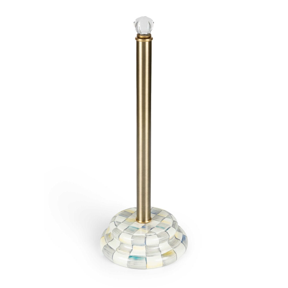 MacKenzie-Childs Stojan na toaletní papír Sterling Check, smaltovaná ocel, šedý kostkovaný vzor, 45.72 cm, Waterfall Bathrooms
