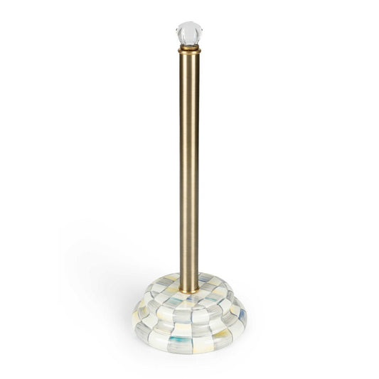 MacKenzie-Childs Stojan na toaletní papír Sterling Check, smaltovaná ocel, šedý kostkovaný vzor, 45.72 cm, Waterfall Bathrooms