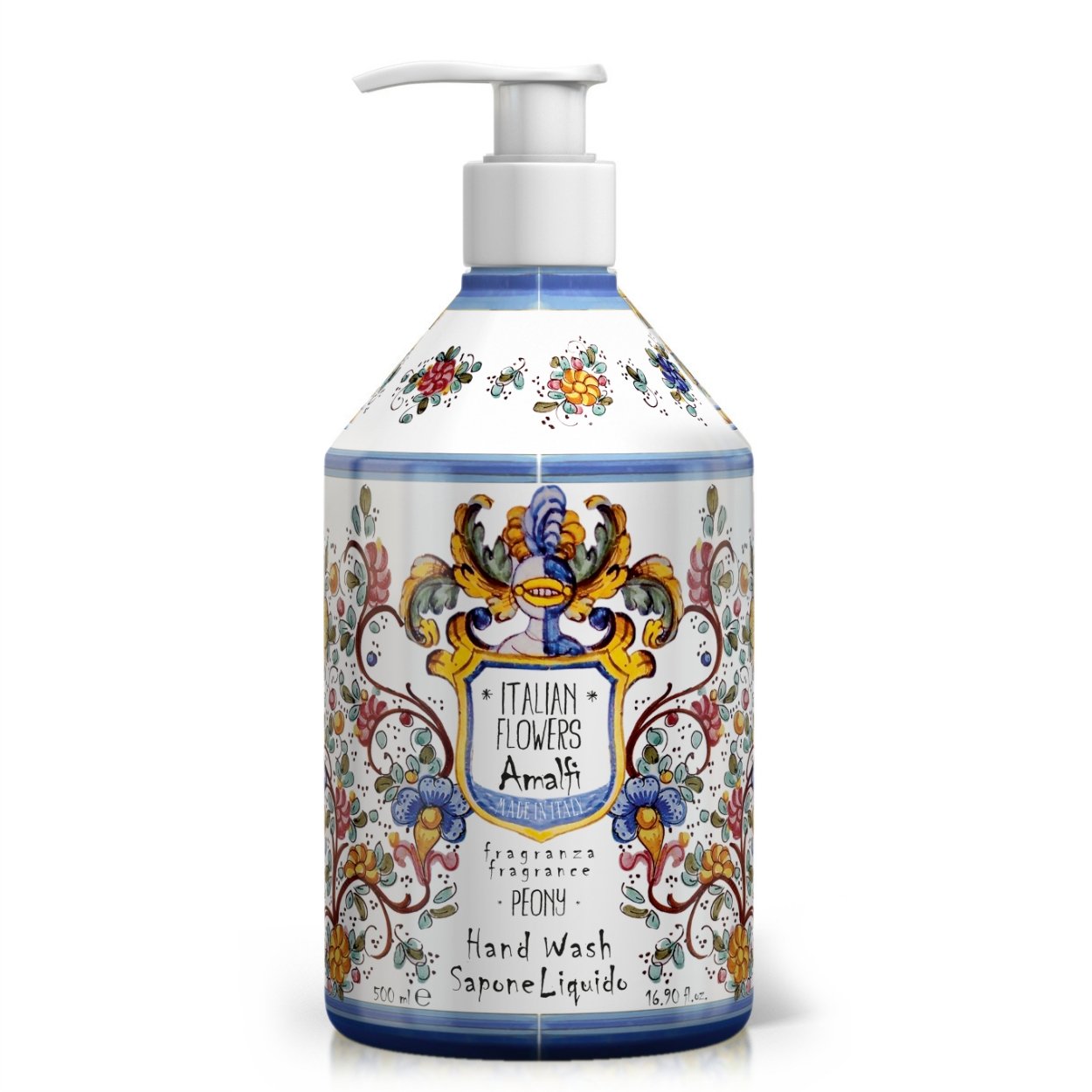 Tekuté mýdlo na ruce Rudy Profumi Amalfi, s vůní Bílé Růže, Pivoňky a Černého Fíku, 500 ml, Waterfall Bathrooms.
