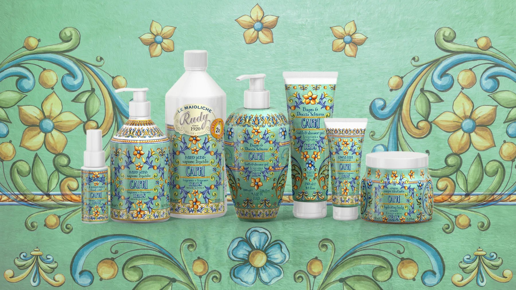 Tekuté mýdlo na ruce Rudy Profumi Iris of Capri, s vůní Kosatce (Iris) a Ylang Ylang, 500 ml, Waterfall Bathrooms.