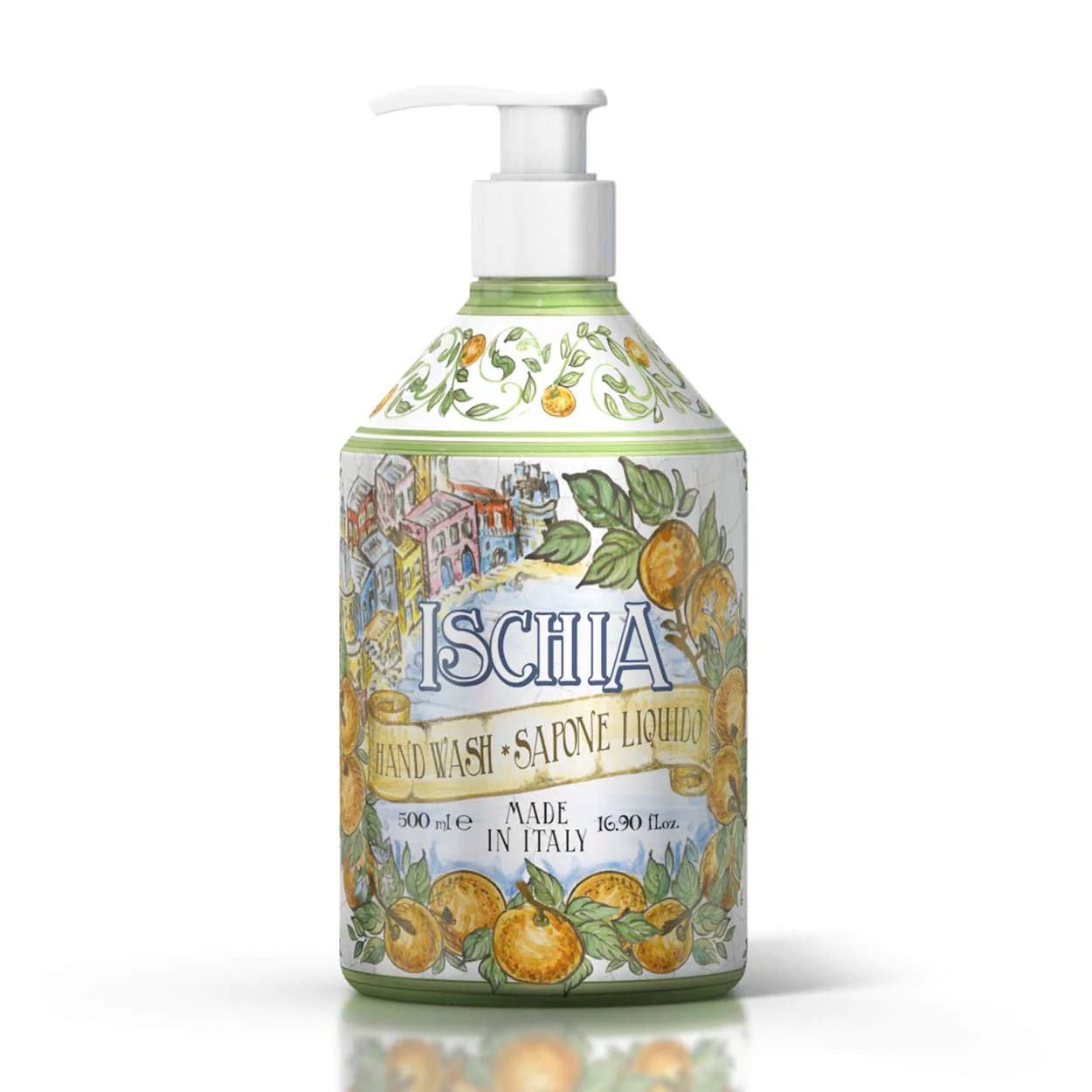Tekuté mýdlo na ruce Rudy Profumi Ischia, s vůní Bergamotu, Pomeranče a Gardénie, 500 ml, Waterfall Bathrooms.