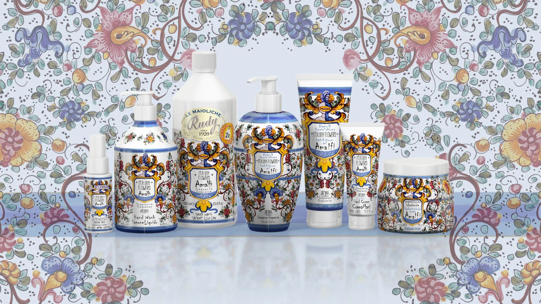 Tělový krém Rudy Profumi Amalfi Peony, s vůní Černé Fíky a Bílé Růže, 450 ml, Waterfall Bathrooms.