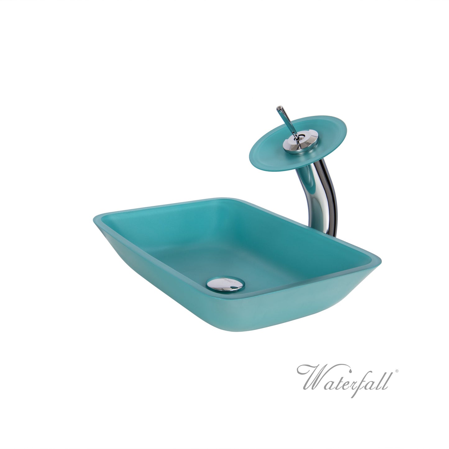 Tyrkysové skleněné umyvadlo s baterií Waterfall®